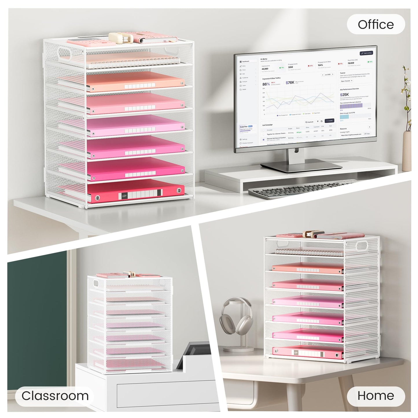 Lavatino 2 Pack 8-Tier Office Desk File Organizer, Letter Tray Paper Organizer with Handle