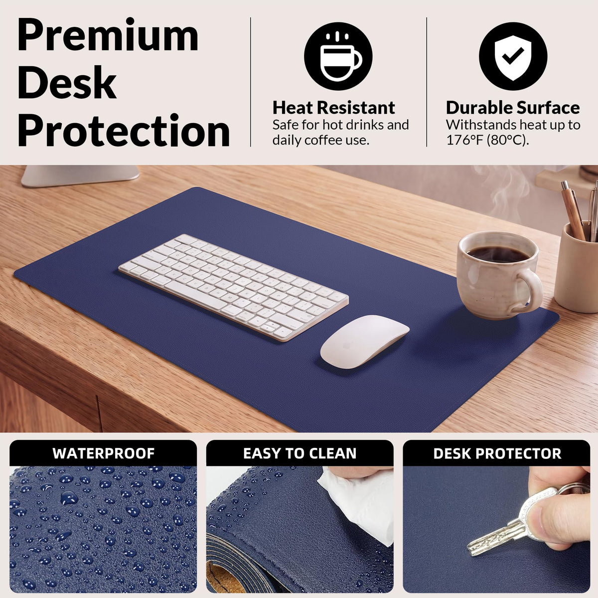 AFIING Cork Desk Mat, Sapphire Blue, 35.4" x 17"