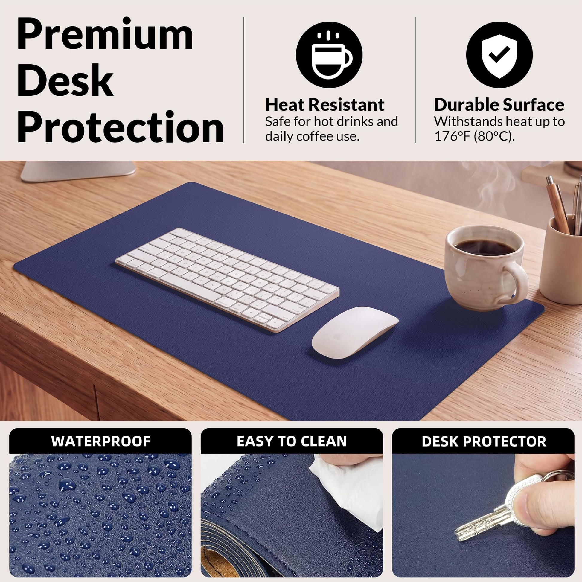 AFIING Cork Desk Mat, Sapphire Blue, 35.4" x 17"