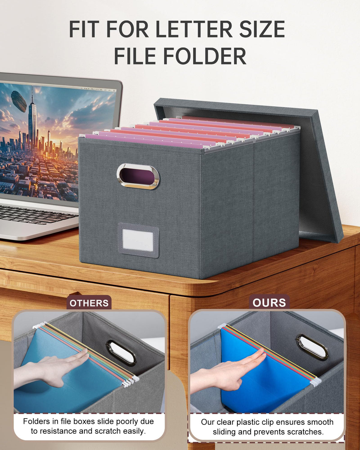 Oterri File Organizer, File Box, File Cabinet for Letter File Folder Storage, Hanging File