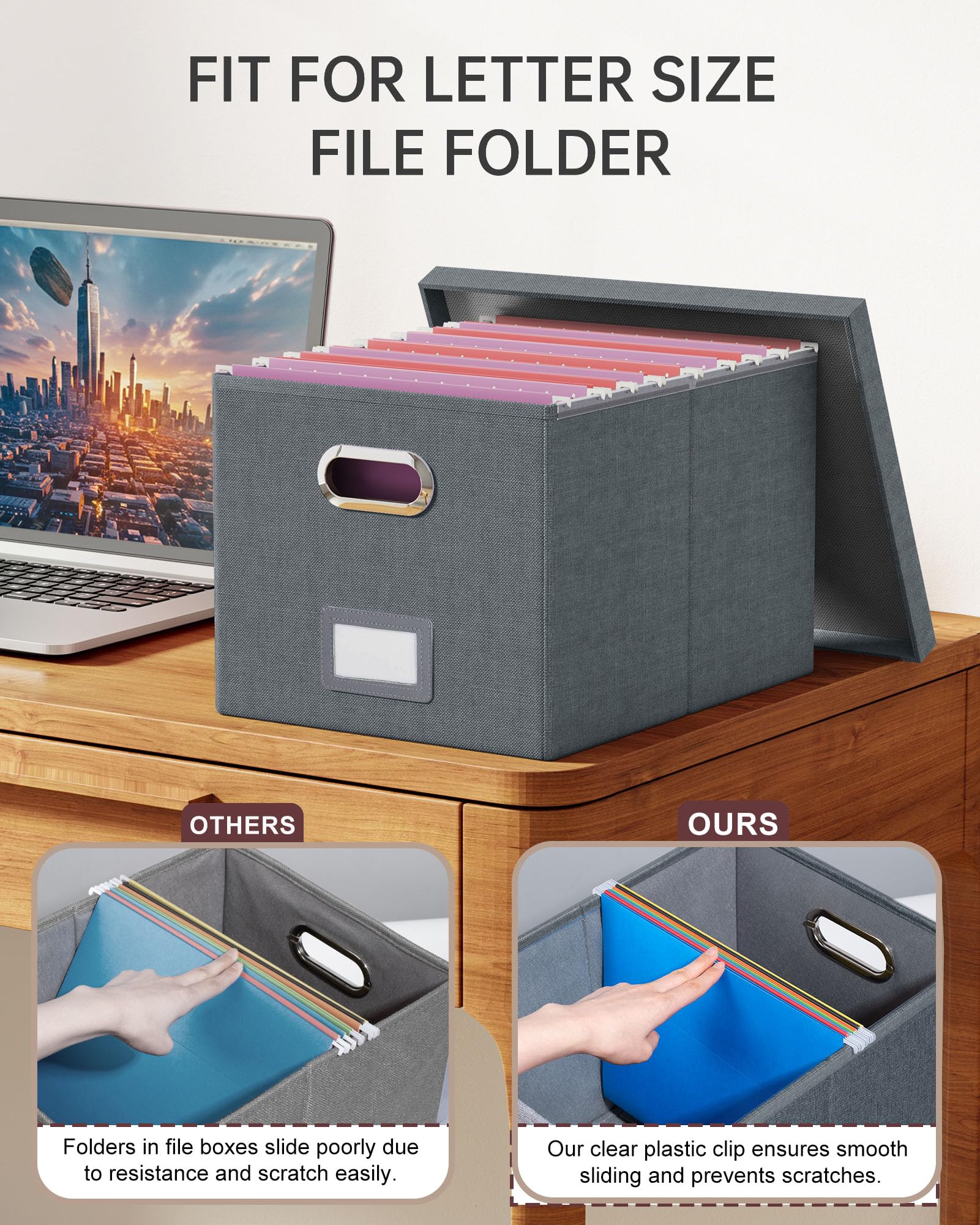 Oterri 2 Pack File Storage Organizer, Filing Box, Portable File Box with Lid, Fit for Letter/Legal