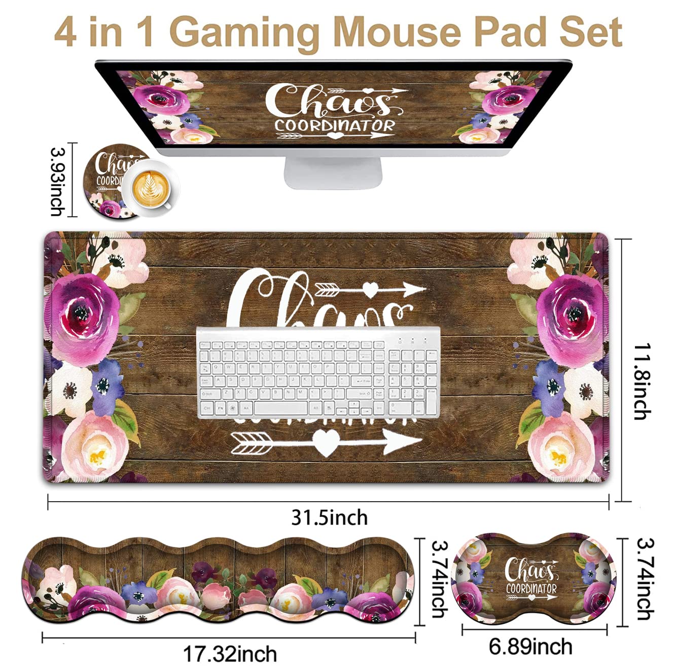 Mouse Pad Set, Large Gaming Mouse Pad + Keyboard Wrist Rest Support + Mouse Wrist Rest Non-Slip