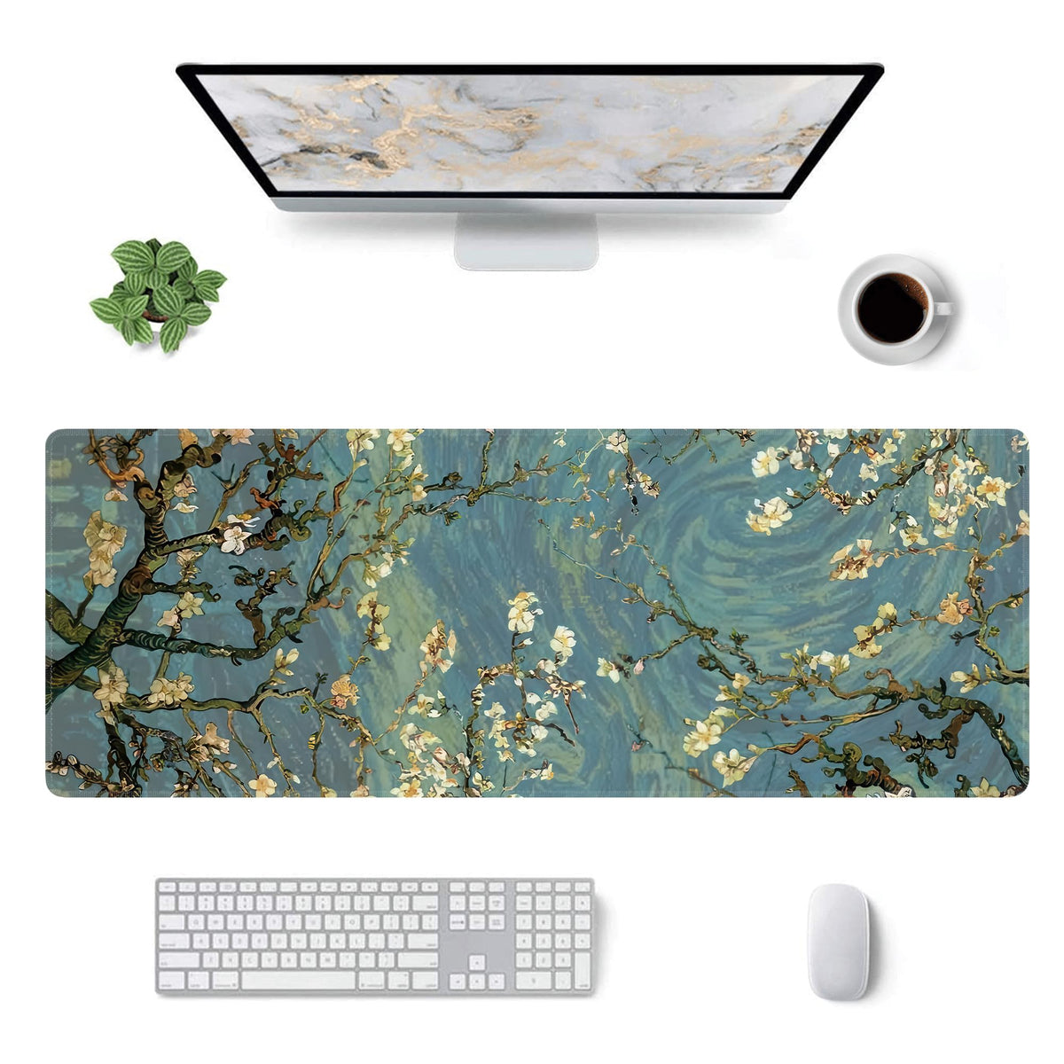 Almond Blossoms Large Mouse Pad,Gaming Keyboard Desk Pad,Extended Mouse Mat Non-Slip Rubber Base