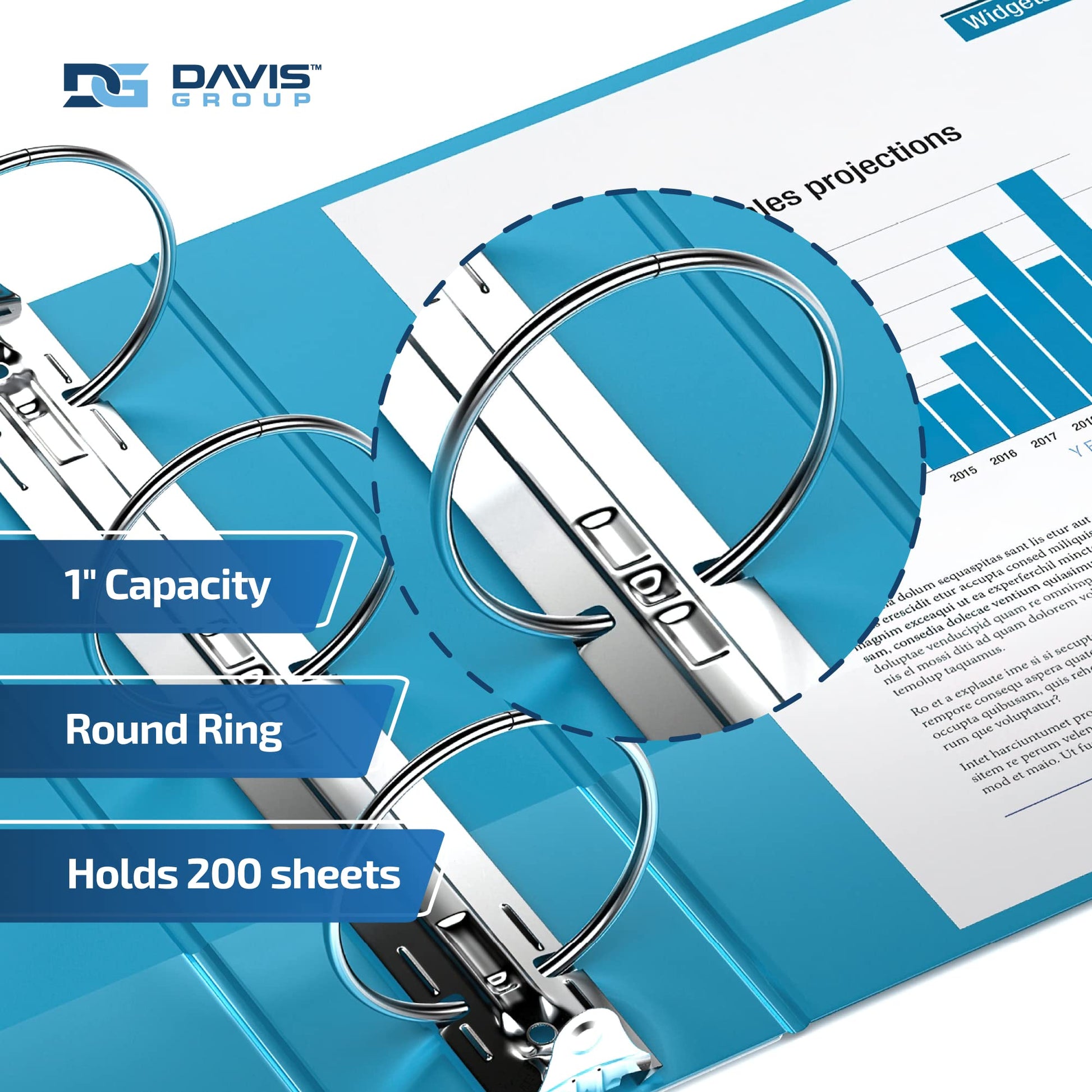 Premium Economy 3-Ring Binder, Spine Label, 1" Round Rings, Turquoise, 6 Pk