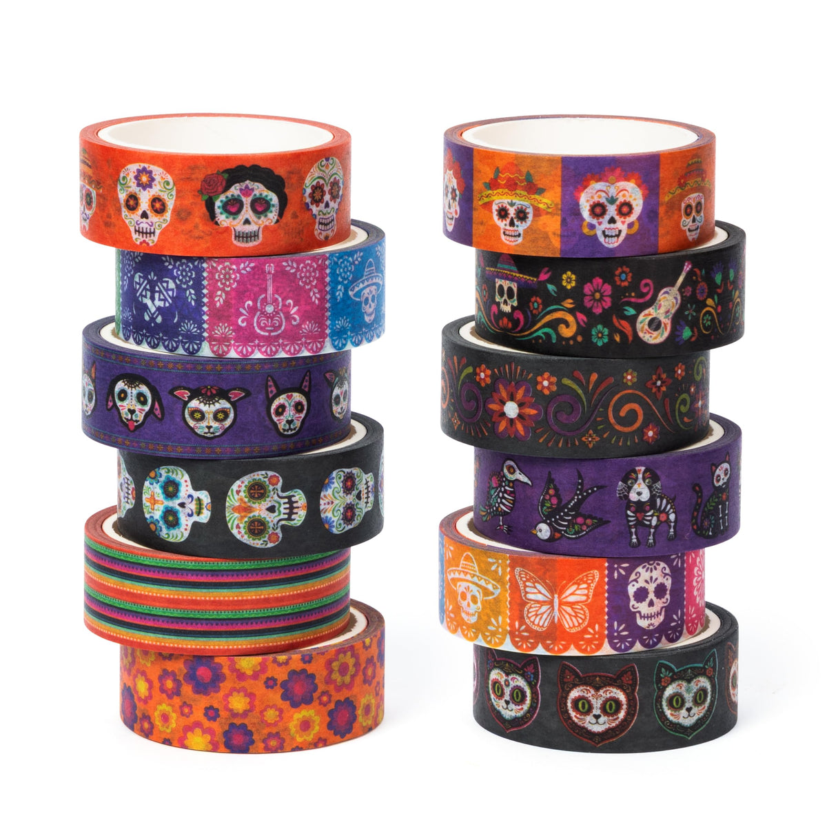 BkeeCten Day of the Dead Washi Tape, 12 Rolls Sugar Skull Decorative Tape