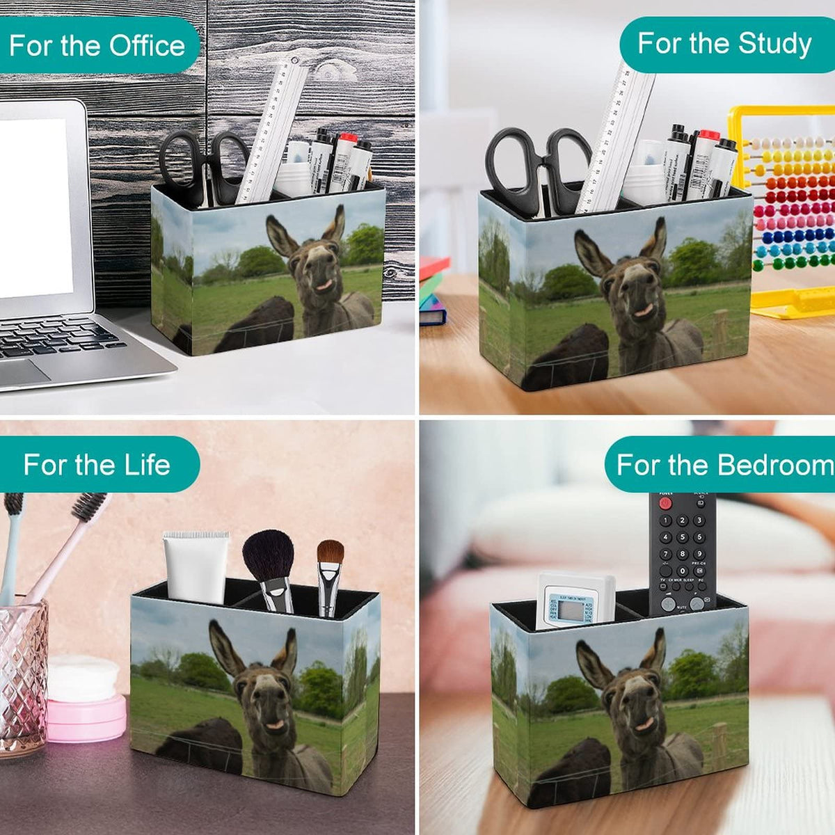 Niapessel Pencil Holder for Desk, Brown Furry Donkey Pen Holder Storage Desktop Pen Organizer Desk