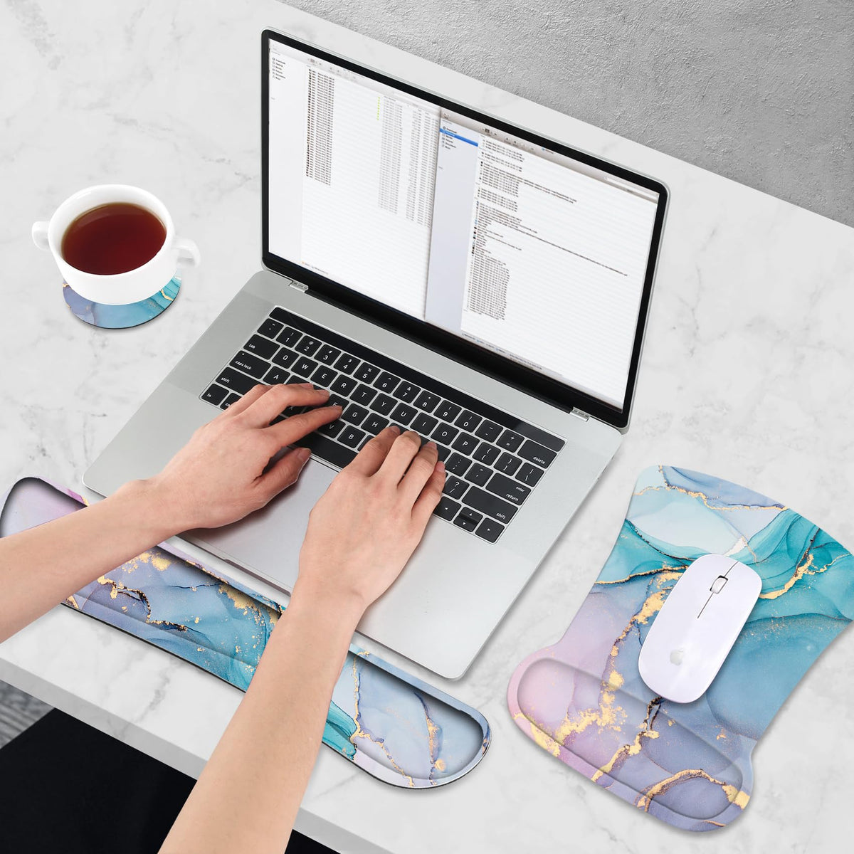 AIMSA Mouse Pad Wrist Support Set Keyboard Wrist Rest, Ergonomic Memory Foam Non-Slip Base Easy