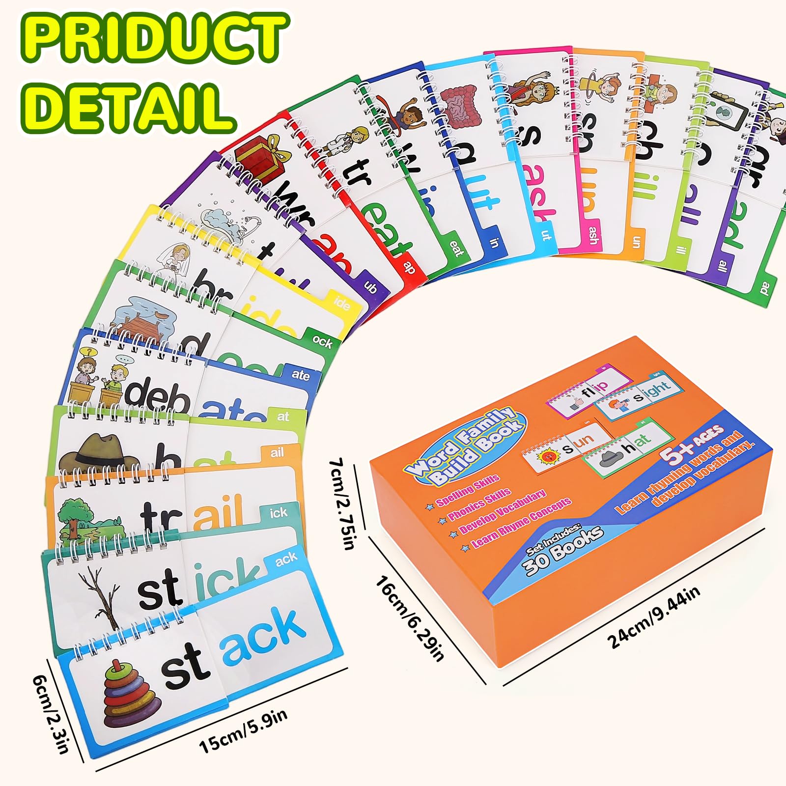 Phonics Word Family Flip Books, 30 Word Families for Kids Learning to Read