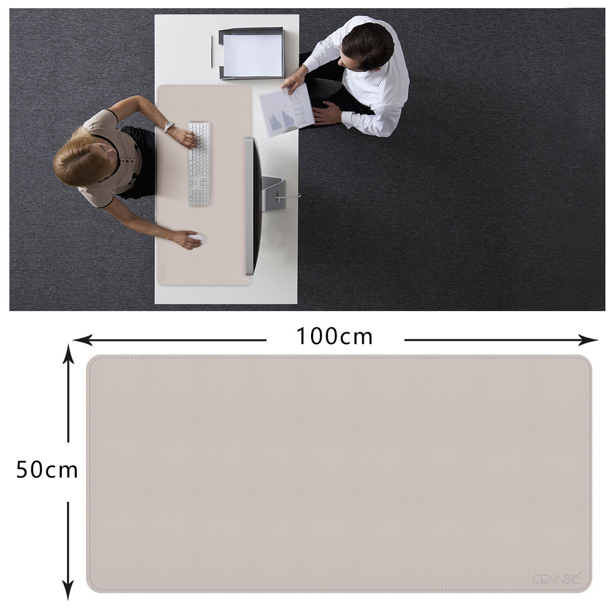 CENNBIE 39.3" x 19.6" Leather Desk mat,Perfect Desk Mate for Office(Cream)