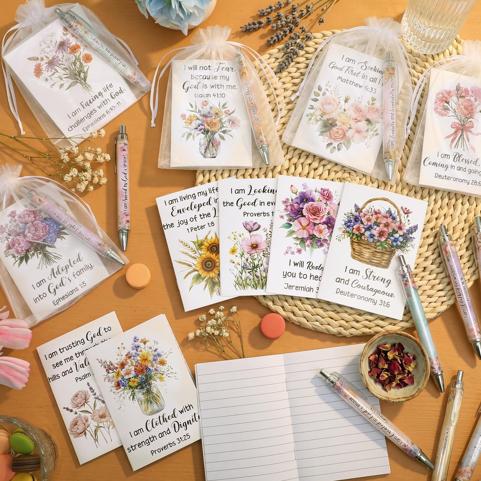 Mooliwe 48 Pcs Affirmation Notebooks Pens Bulk Gifts, Gratitude,Christian