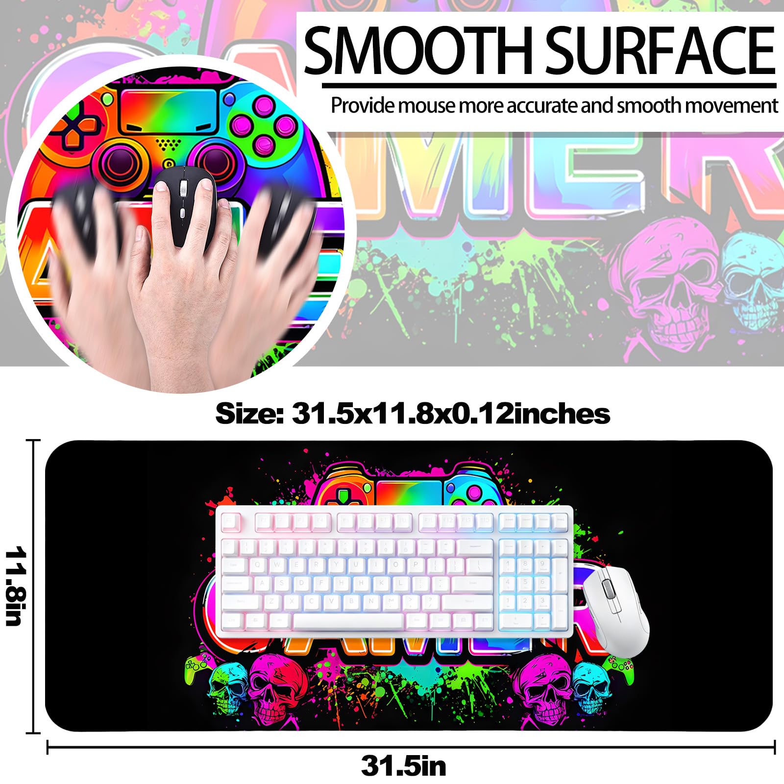 JIANG100 Gaming Desk Mat, XL Extended Mouse Pad, Black