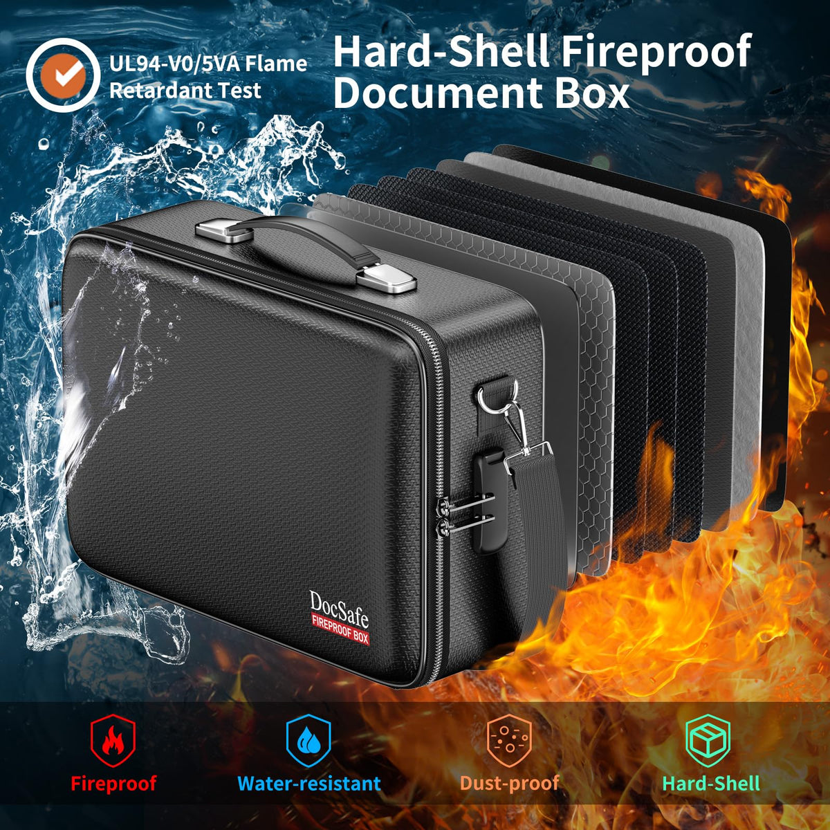 DocSafe Fireproof Document Box Hard Case with Lock ＆ Accordion File Folder