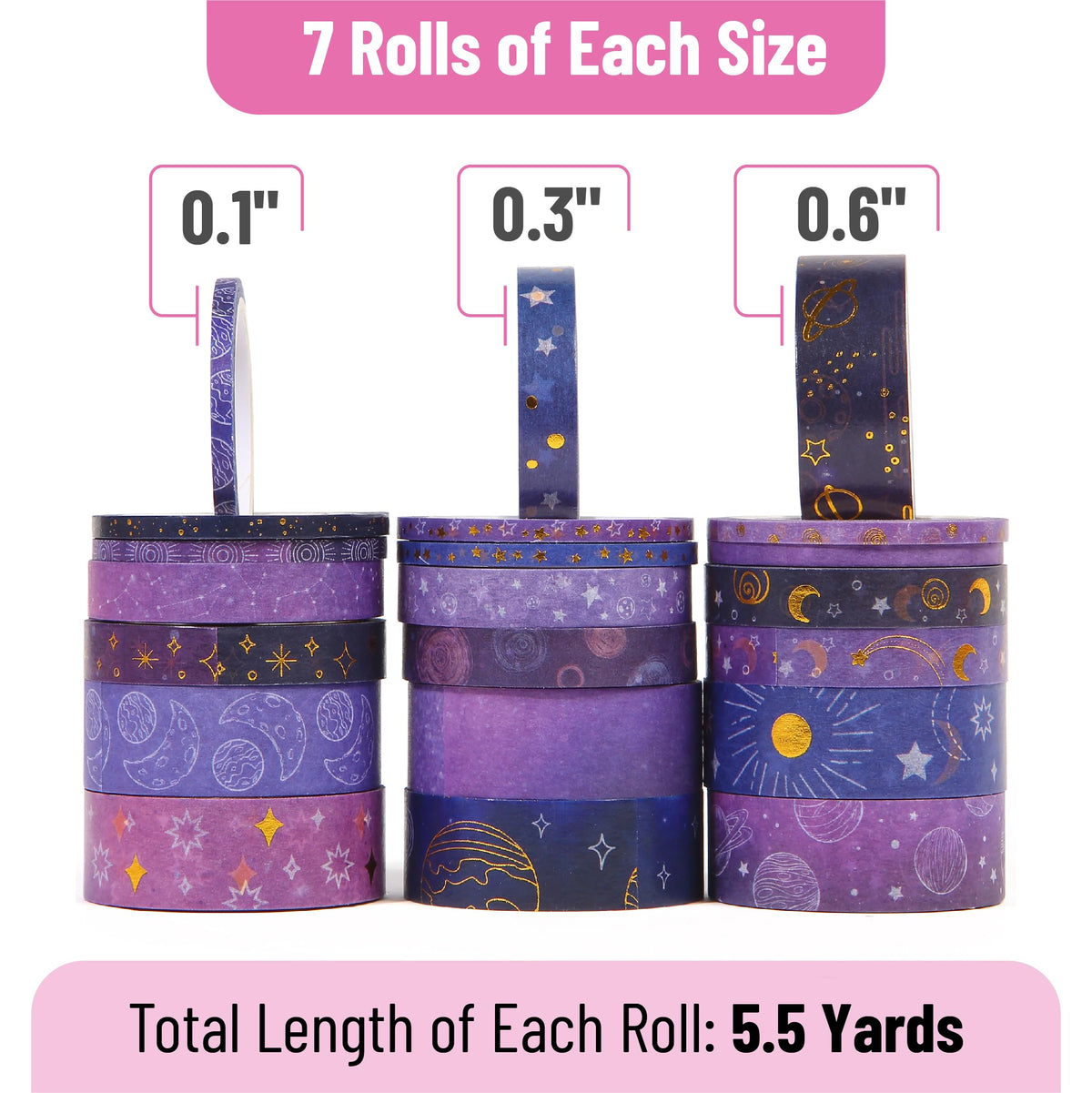Mr. Pen- Washi Tape Set, 21 Rolls, Assorted Sizes, 5.5 Yards/Roll