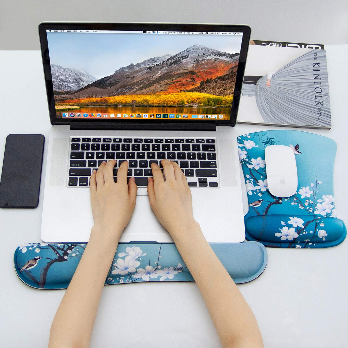 AORTDES Ergonomic Memory Foam Keyboard Mouse Pad Set with Rest Wrist Cushion Support for