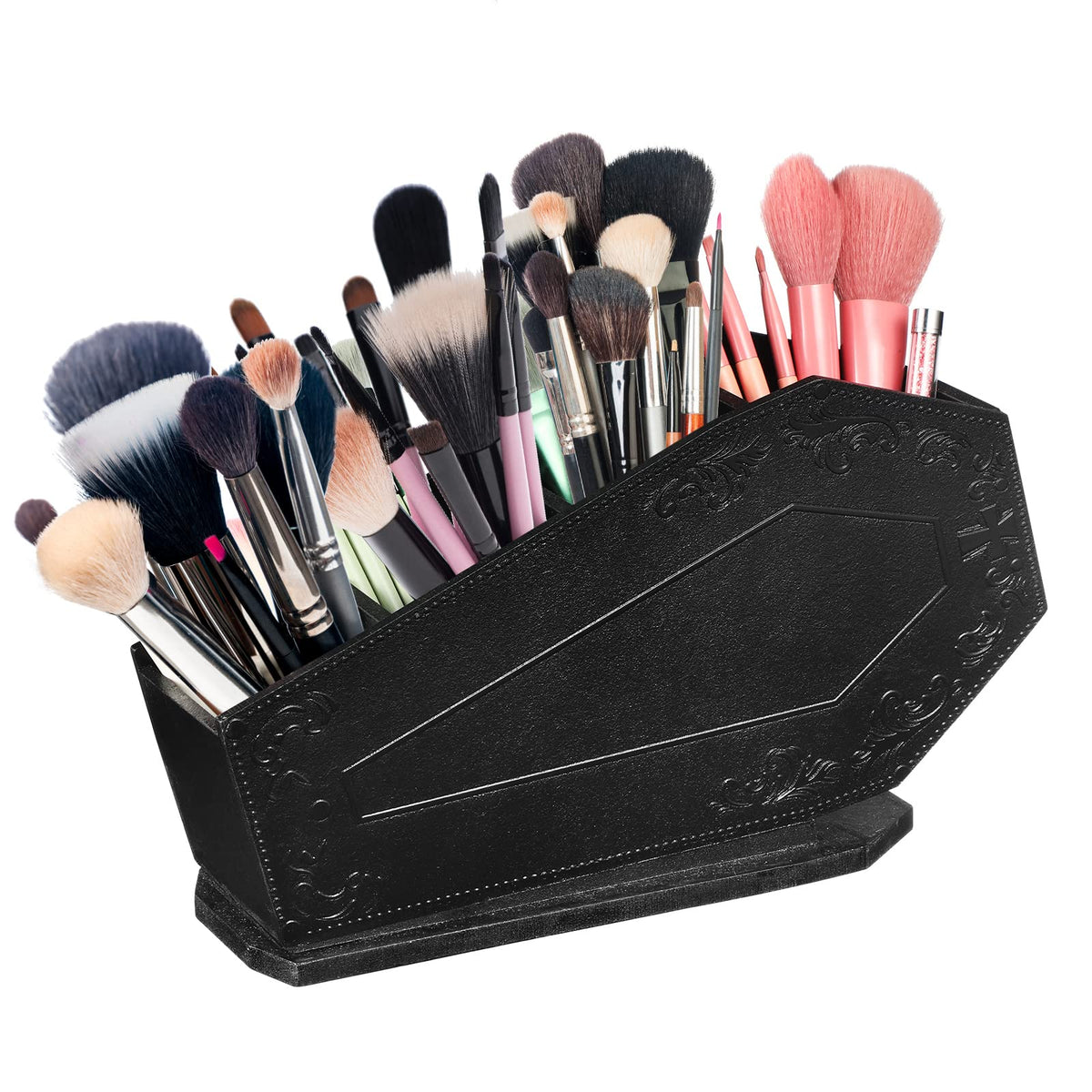 Maitys Coffin Makeup Brush Holder Gothic Wooden Organizer Spooky Coffin Case Gifts for Women