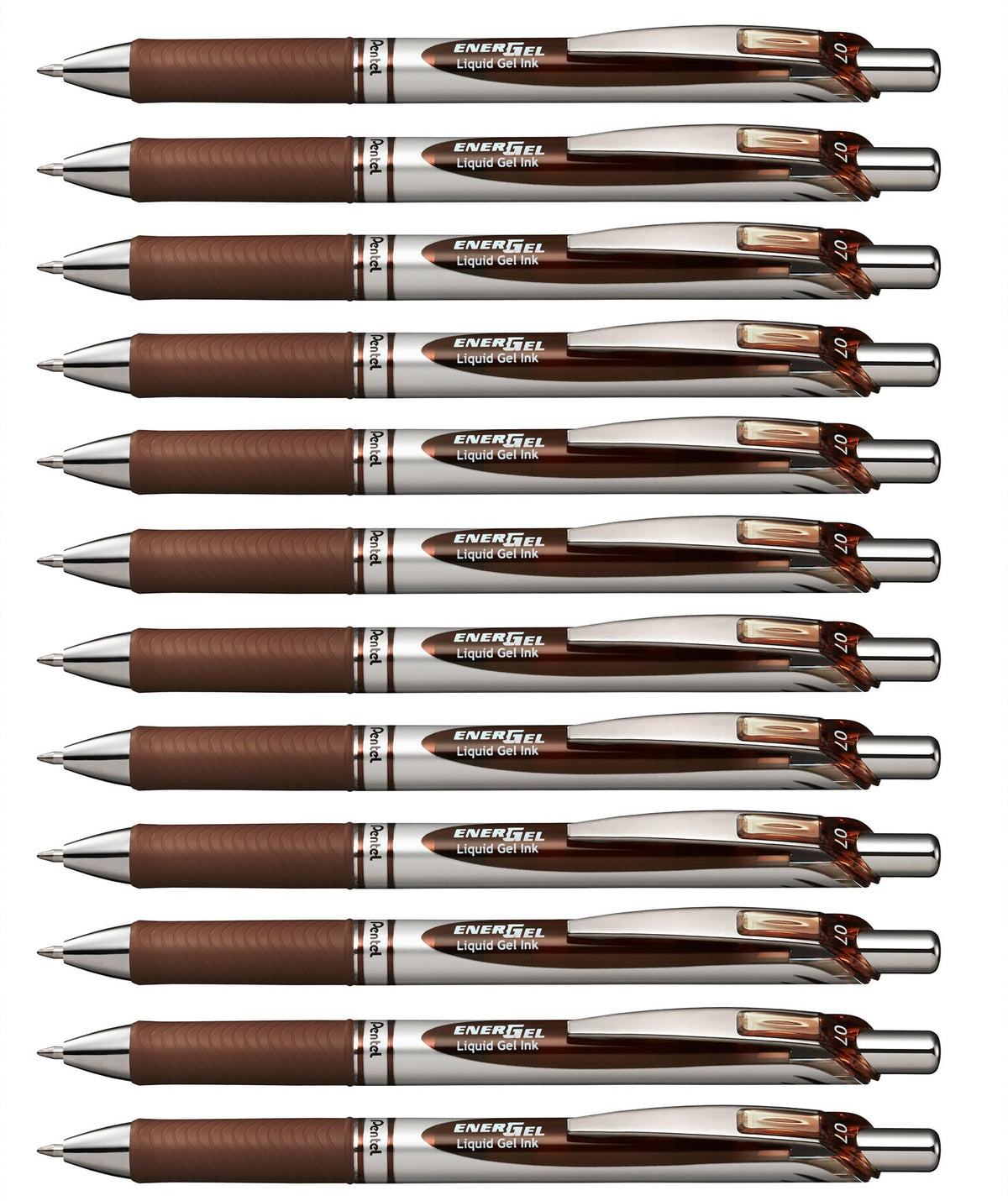 Pentel EnerGel RTX Retractable Liquid Gel Pen, (0.7mm) Metal Tip, Medium Line, Brown Ink, Box of 12