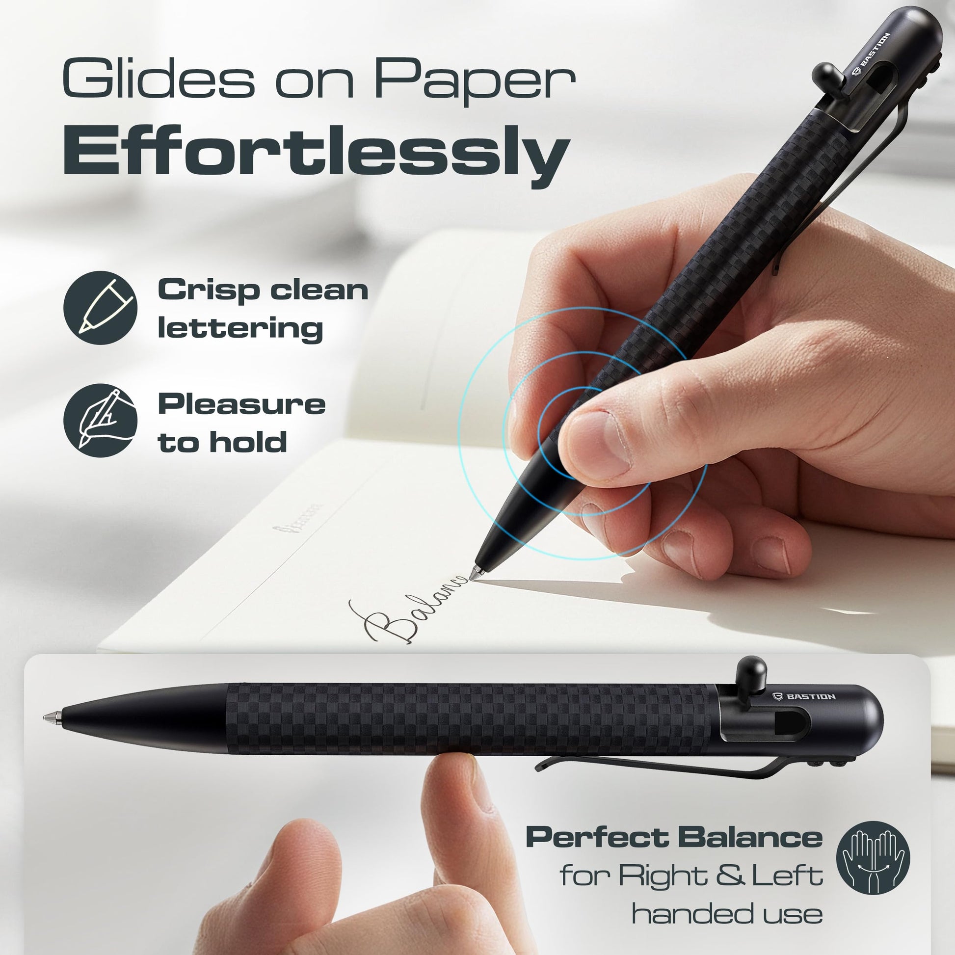 BASTION Bolt Action Pen, Carbon Fiber Black, Premium Metal Writing Pen