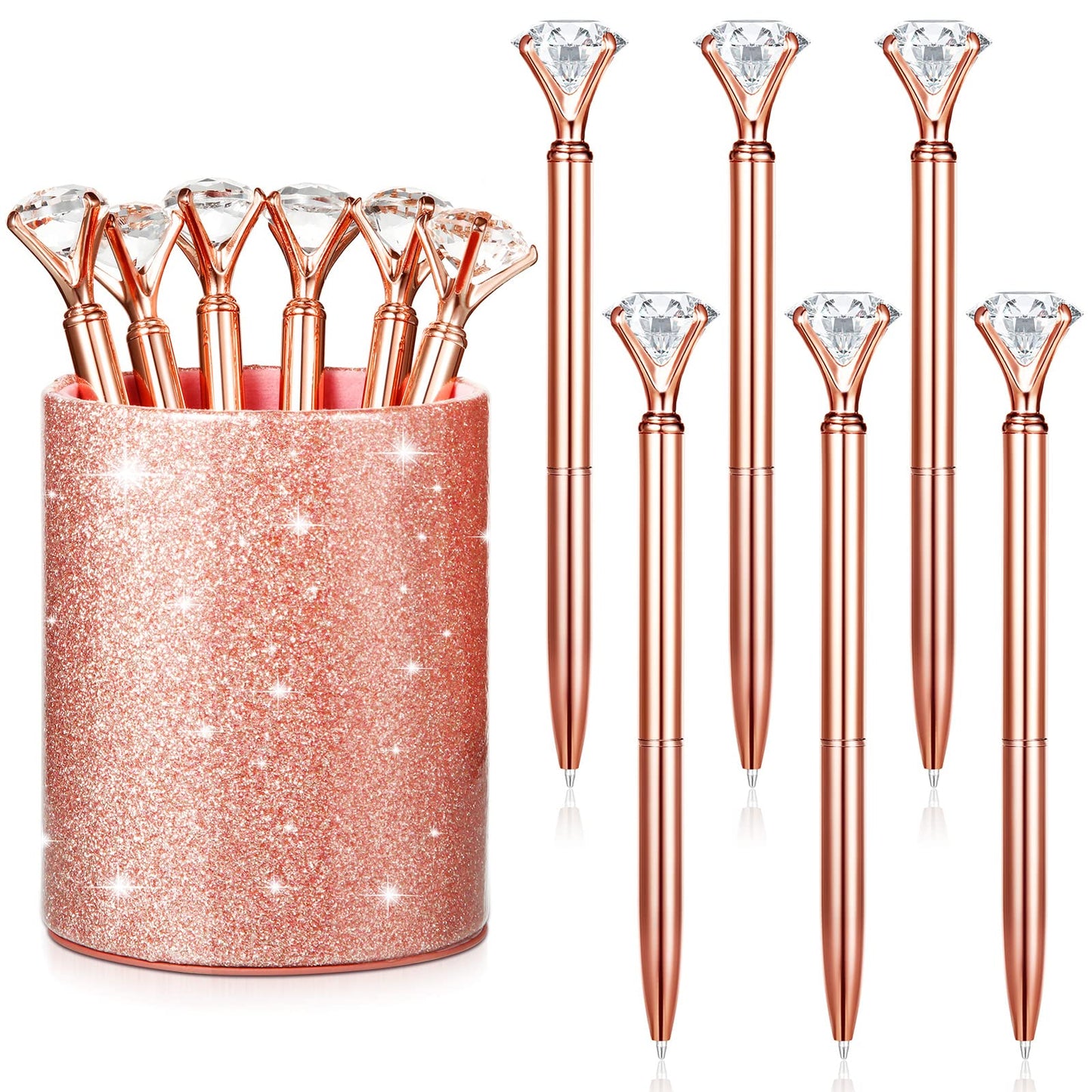 BBTO Pen Holder with 6 Pcs Bling Diamond Pens, Pencil Cups for Desk Glitter Bling Desk Organizer