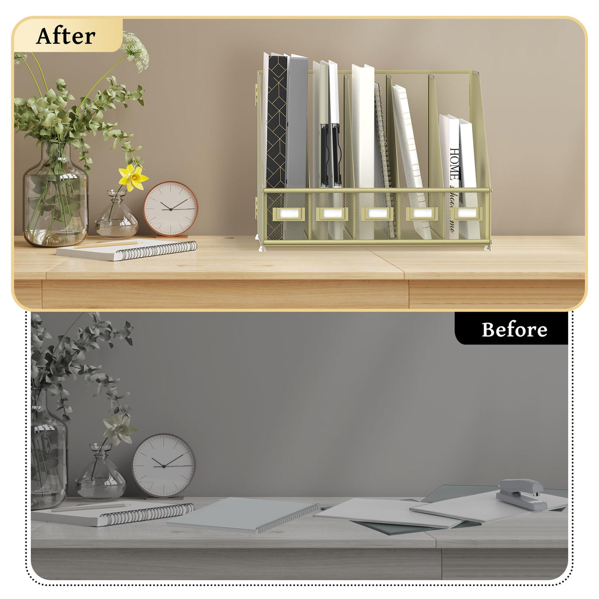 SUPEASY Desk Organizers Metal Desk Magazine File Holder with 5 Vertical Compartments Rack File