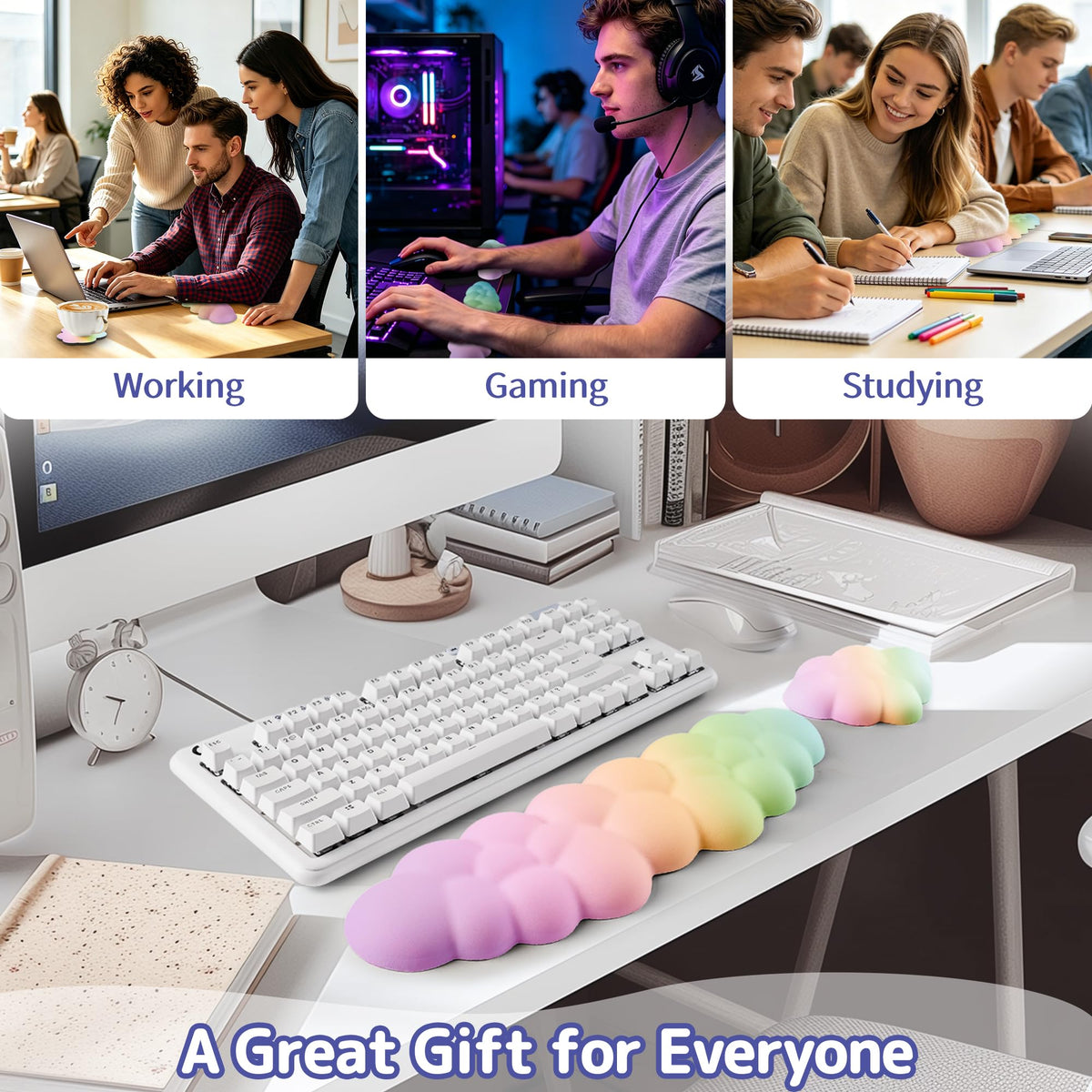 Sushret Cloud Wrist Rest Keyboard,Cloud Keyboard Wrist Pad,Rainbow Gradient