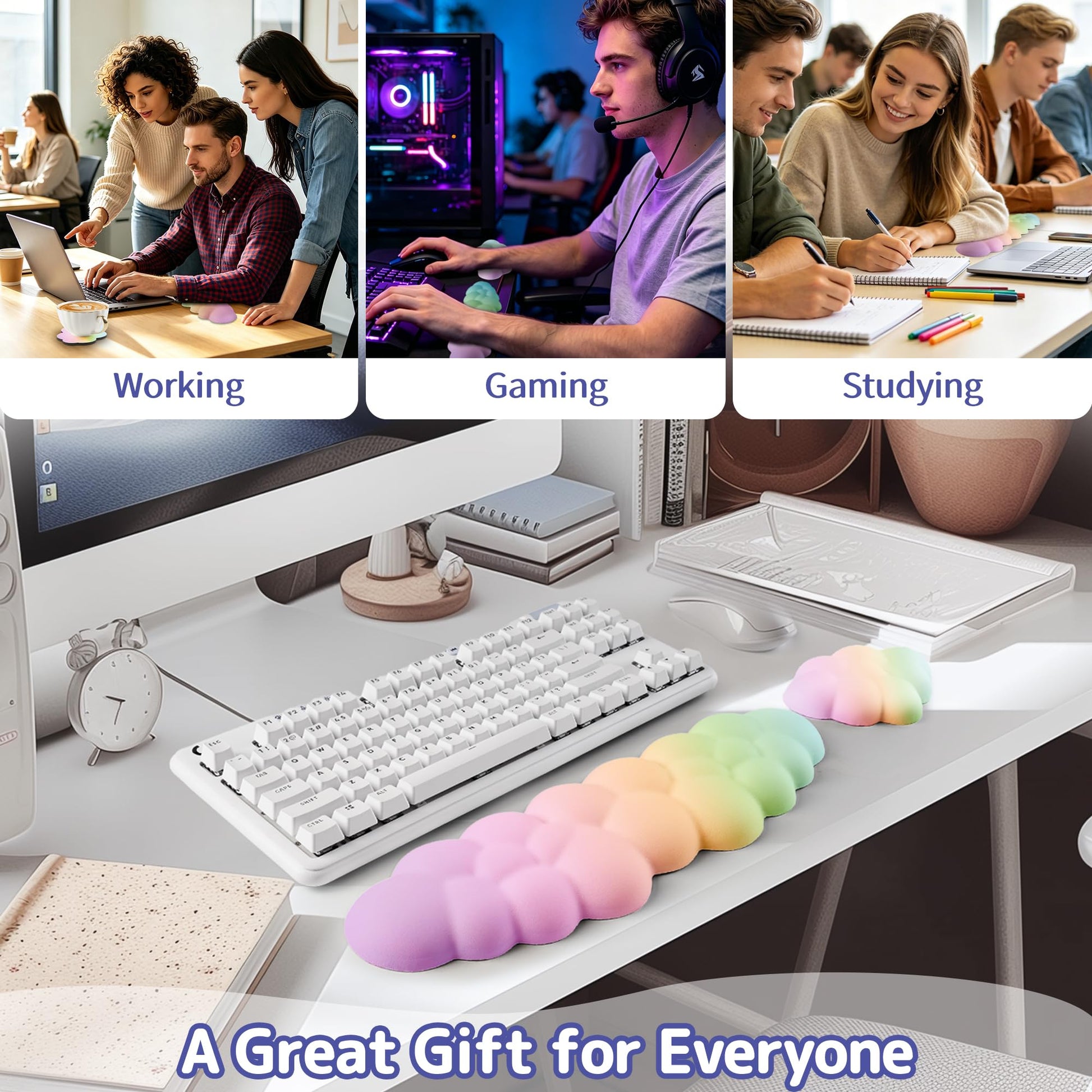 Sushret Cloud Wrist Rest Keyboard,Cloud Keyboard Wrist Pad,Rainbow Gradient