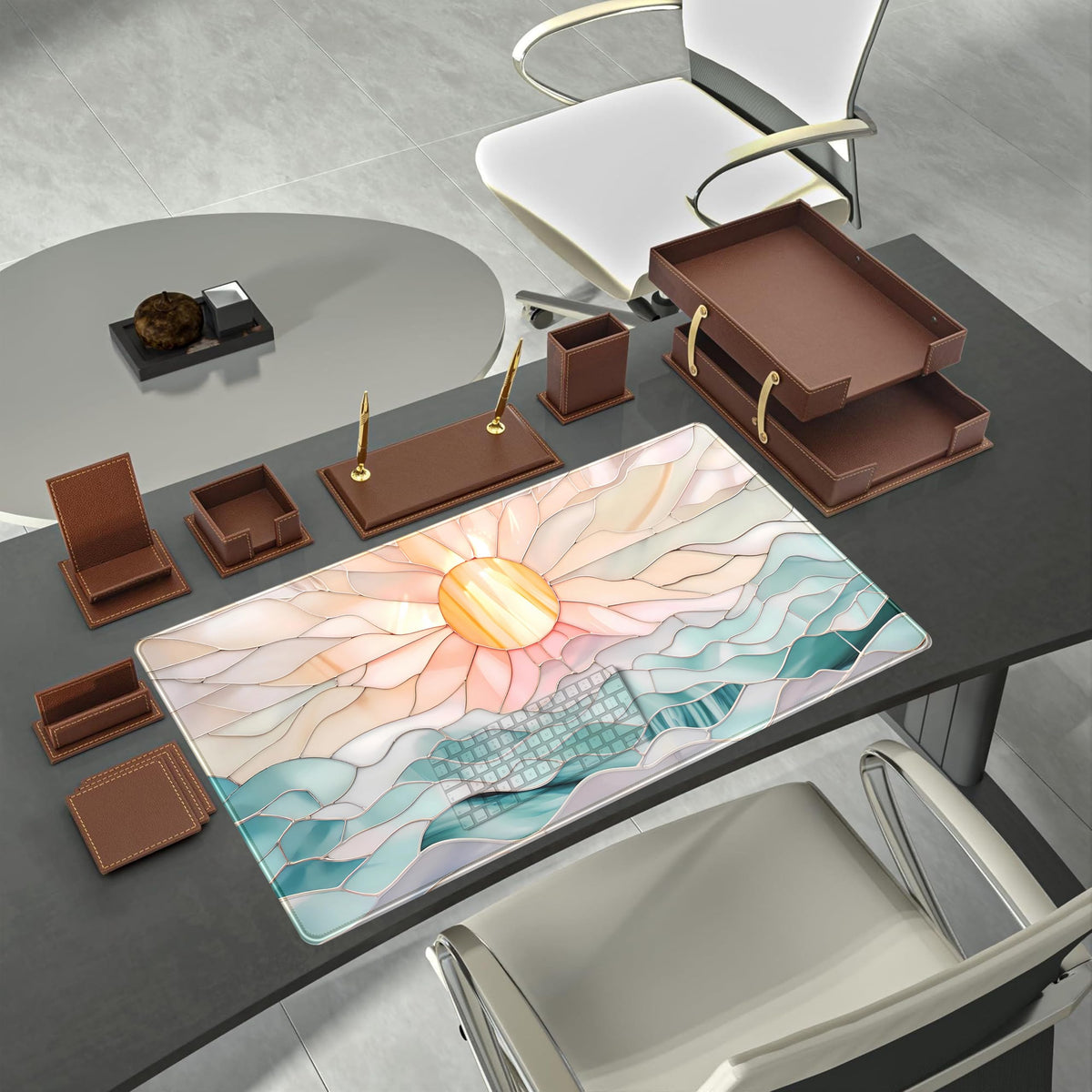 Desk Mat Gaming Desk Pad Large Mouse and Keyboard Pad, Abstract Serene Ocean Sunrise Mouse Mat XXL