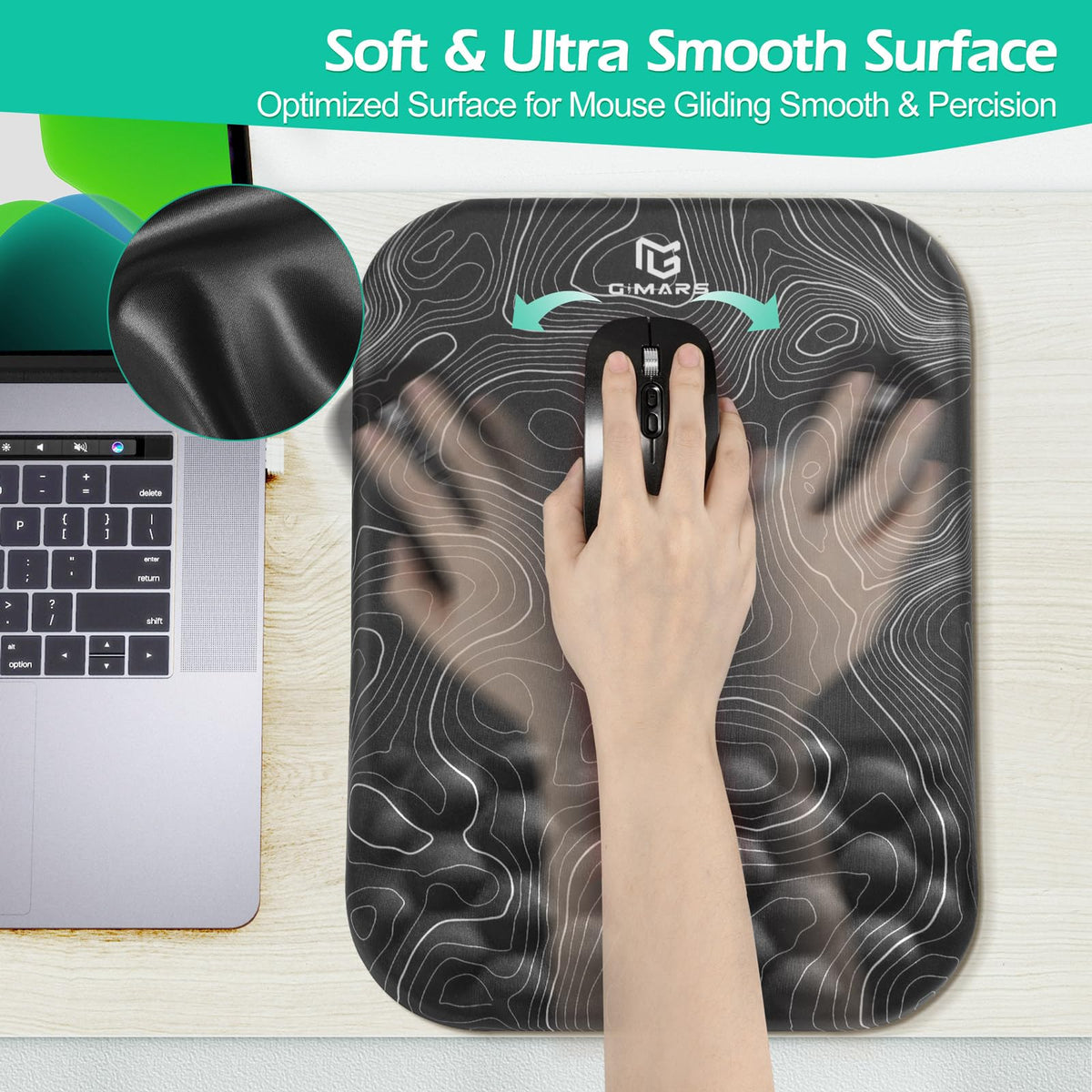 Gimars Upgrade Ergonomic Mouse Pad Wrist Rest with Memory Foam Massage Bump, Enlarge [ 30% Larger