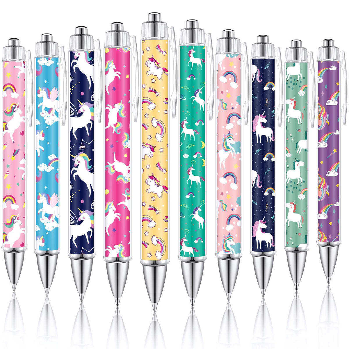 TecUnite 30 Pcs Unicorn Ballpoint Pens Cute Cartoon Unicorn Pens 1.00 mm Cute Black Ink Rainbow