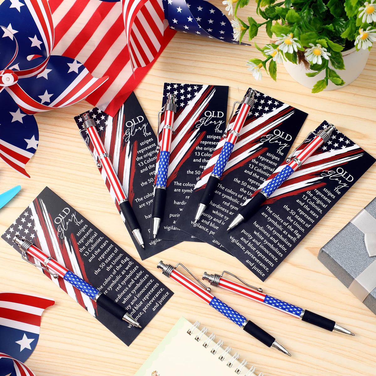 Motiskyy 50 Set Veterans Day American Flag Ballpoint Pen Patriotic USA Gift
