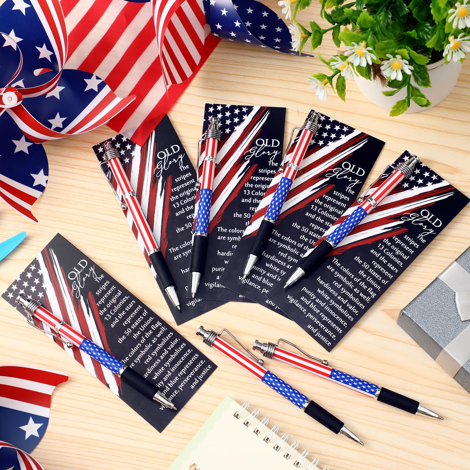 Motiskyy 50 Set Veterans Day American Flag Ballpoint Pen Patriotic USA Gift
