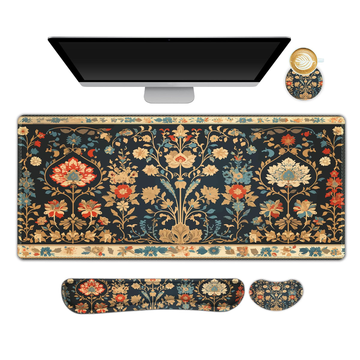 ARTSO Desk Mat Set, Mouse Pad with Wrist Rest Support + Keyboard Wrist Rest + Large Mouse Pad +