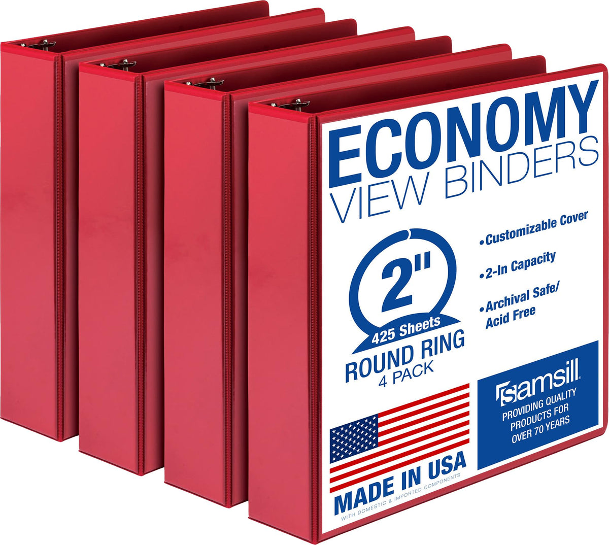 Samsill 2 Inch 3 Ring Binders, Economy Round Ring, Clear View Cover, 425 Sheet Capacity - for