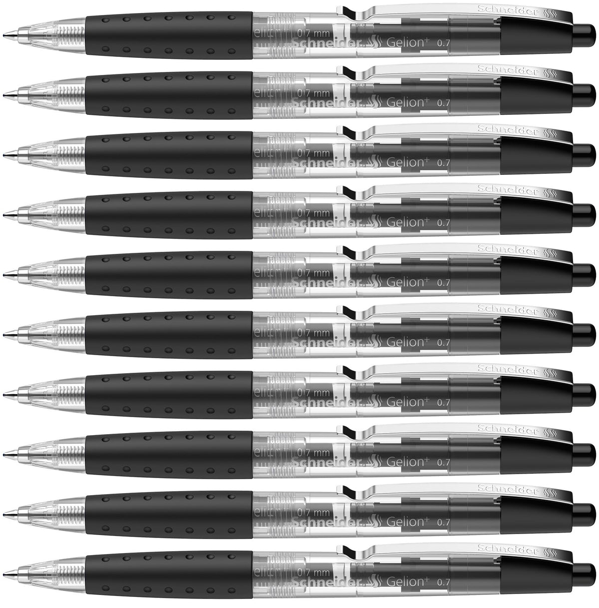 Schneider Gelion+ Gel Pen, Refillable and Retractable, Gel Ink, 0.7 mm, Transparent Barrel, Black