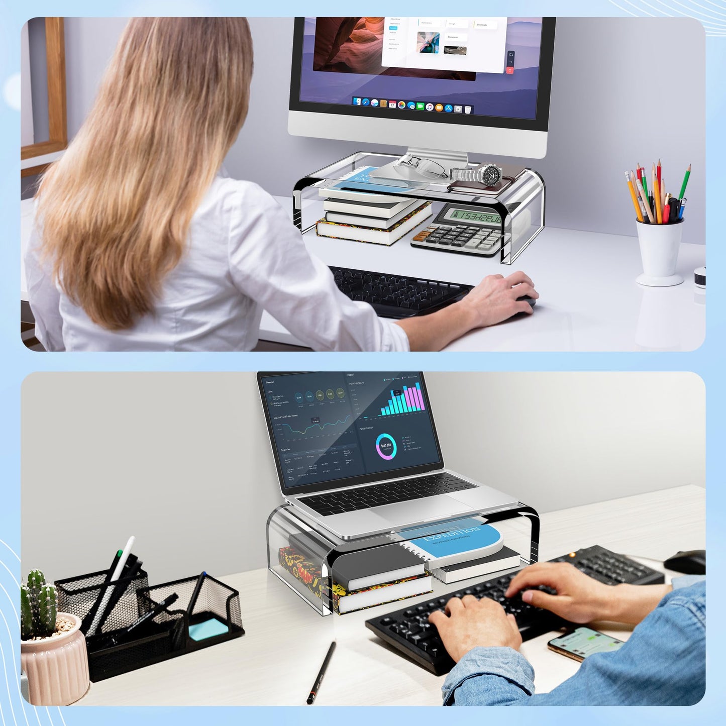 AboveTEK Acrylic Monitor Stand – Clear Monitor Riser & Computer Desk Stand, Premium Acrylic Laptop