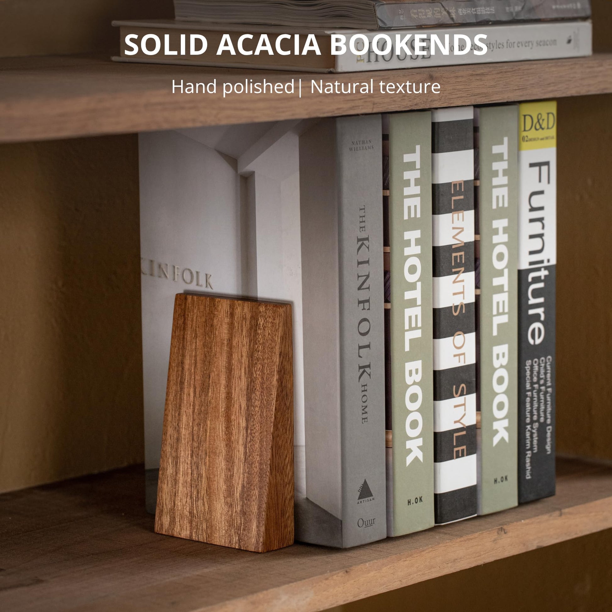 Muso Wood Book Ends, Thickened Wooden Bookends for Heavy Books, Creative Decorative Bookends for