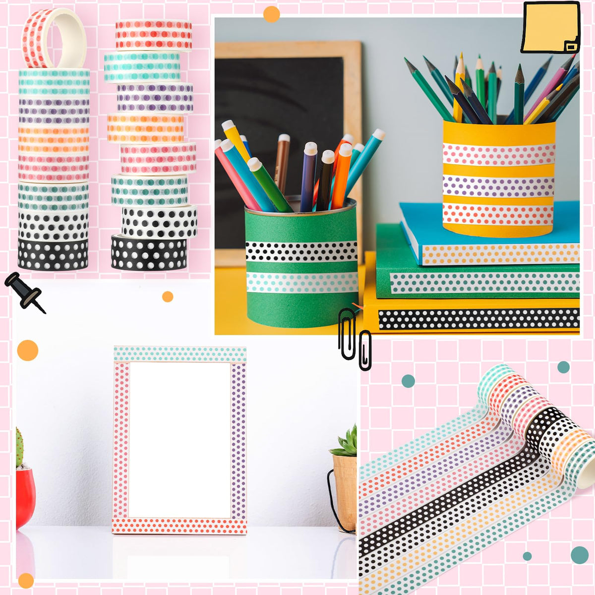Janlaugh 24 Rolls Polka Dot Washi Tapes for Back to School Gifts Crafts