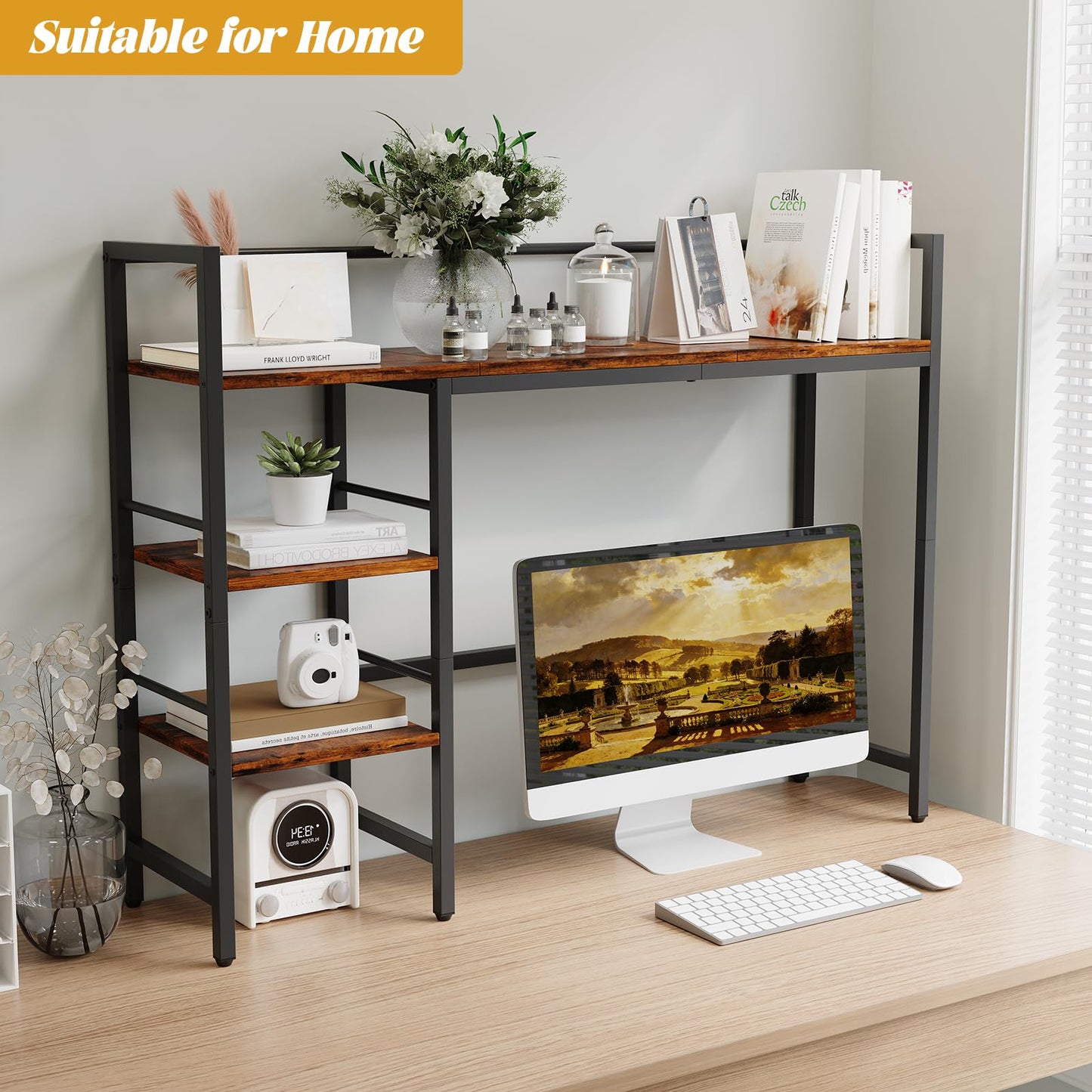 HavenlyYouth Desk Shelf, 38.6 Inch Wood Desk Organizer Shelf for Computer Monitor, Desk Hutch