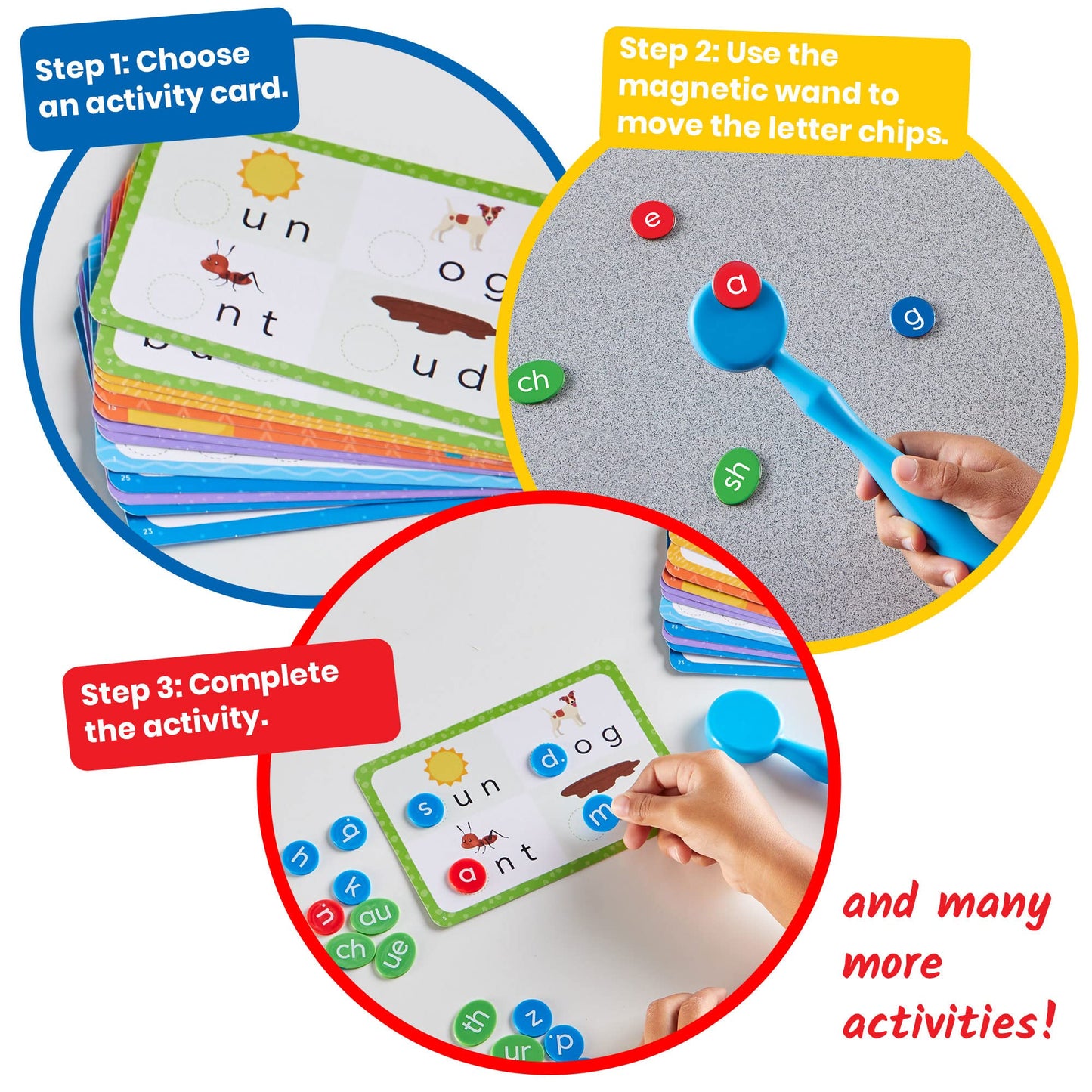 hand2mind Reading Readiness Activity Set, Magnetic Wands and Chip Set, Learn to Spell for Kids