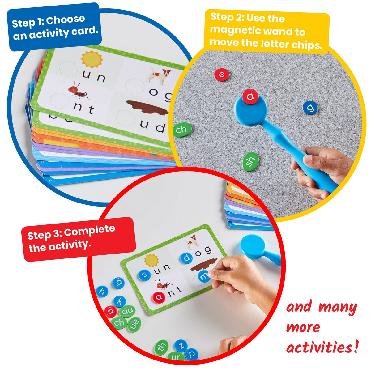 hand2mind Reading Readiness Activity Set, Magnetic Wands and Chip Set, Learn to Spell for Kids
