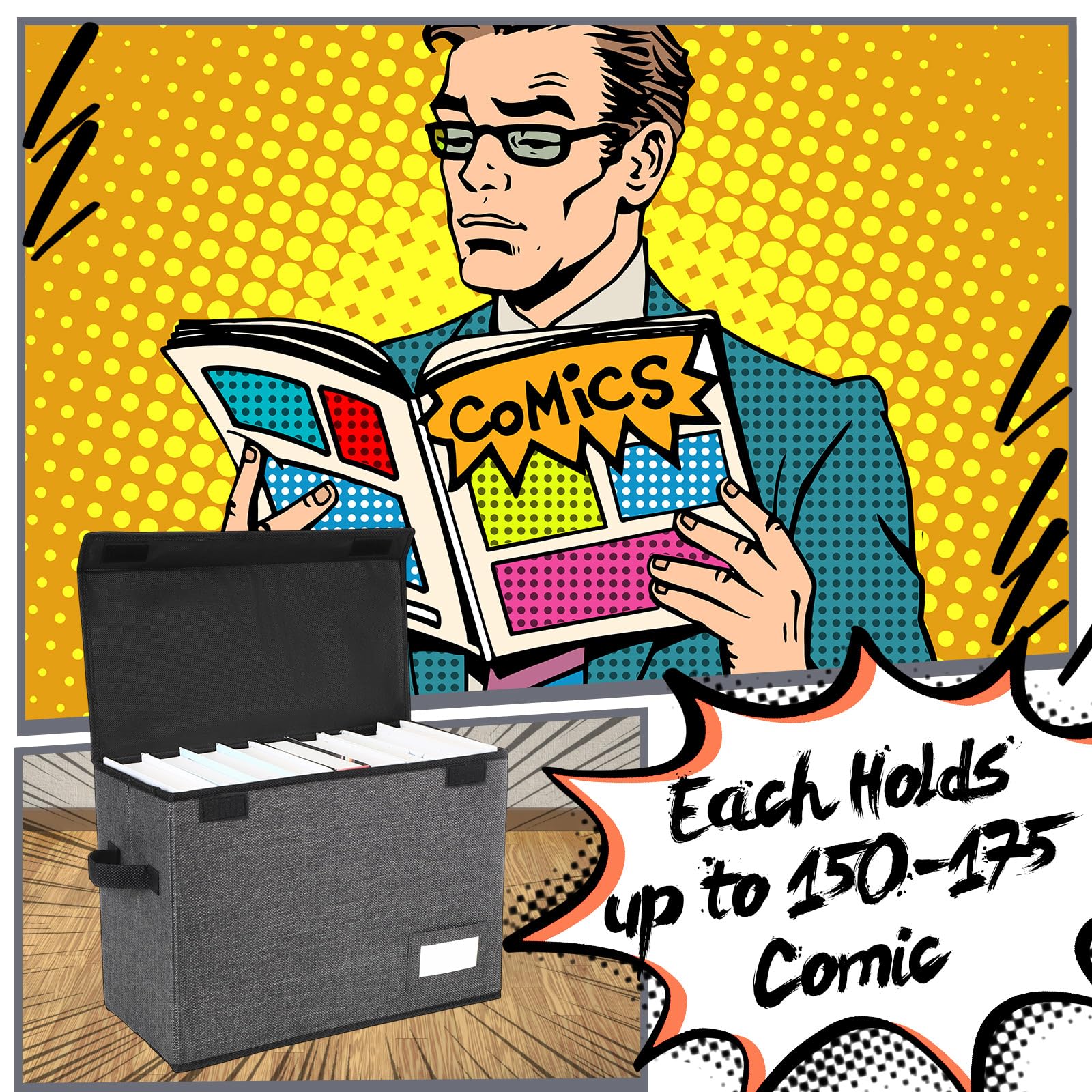 Chuangdi 6 Pcs Comic Book Storage Boxes,Charcoal Gray