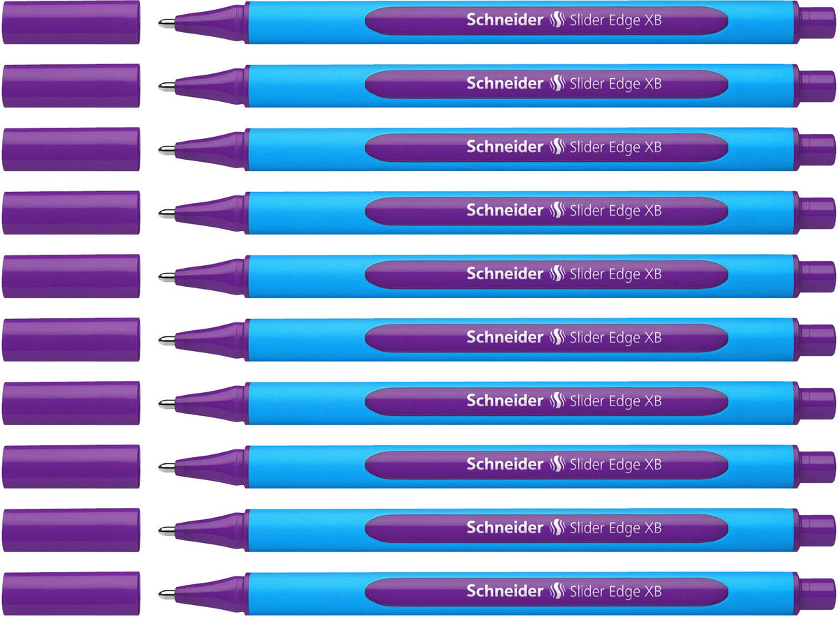 Schneider Slider Edge XB (Extra Broad) Ballpoint Pen, 1.4 mm, Light Blue Barrel, Violet Ink, Box of