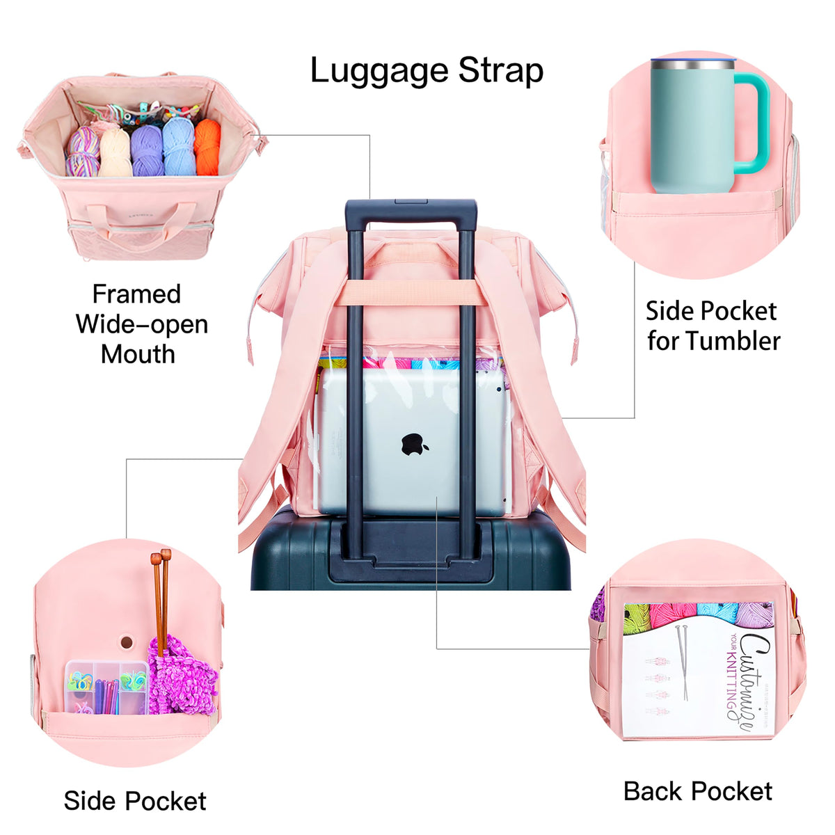 Leudes Crochet Bag Backpack for Yarn Storage Tote Travel Large Knitting Bag