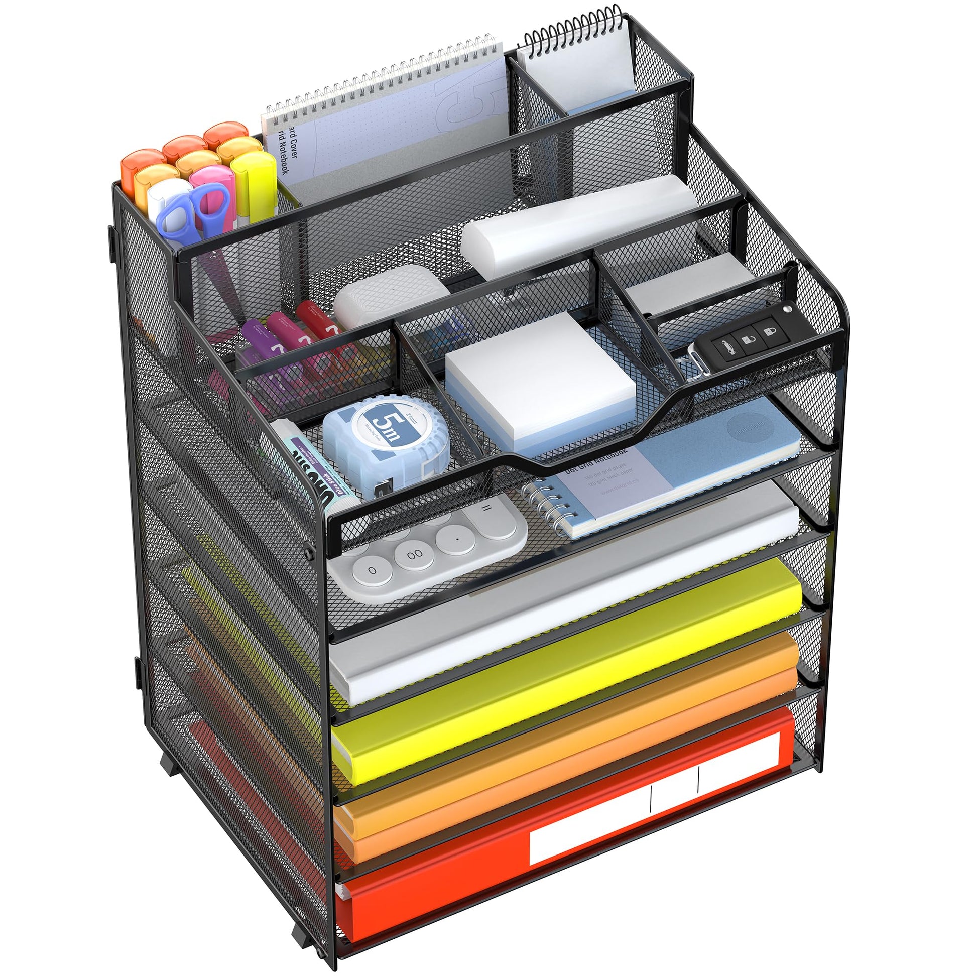 Docnest 6 Tier Mesh Desk Organizer with Letter Tray & Paper Sorter, Black