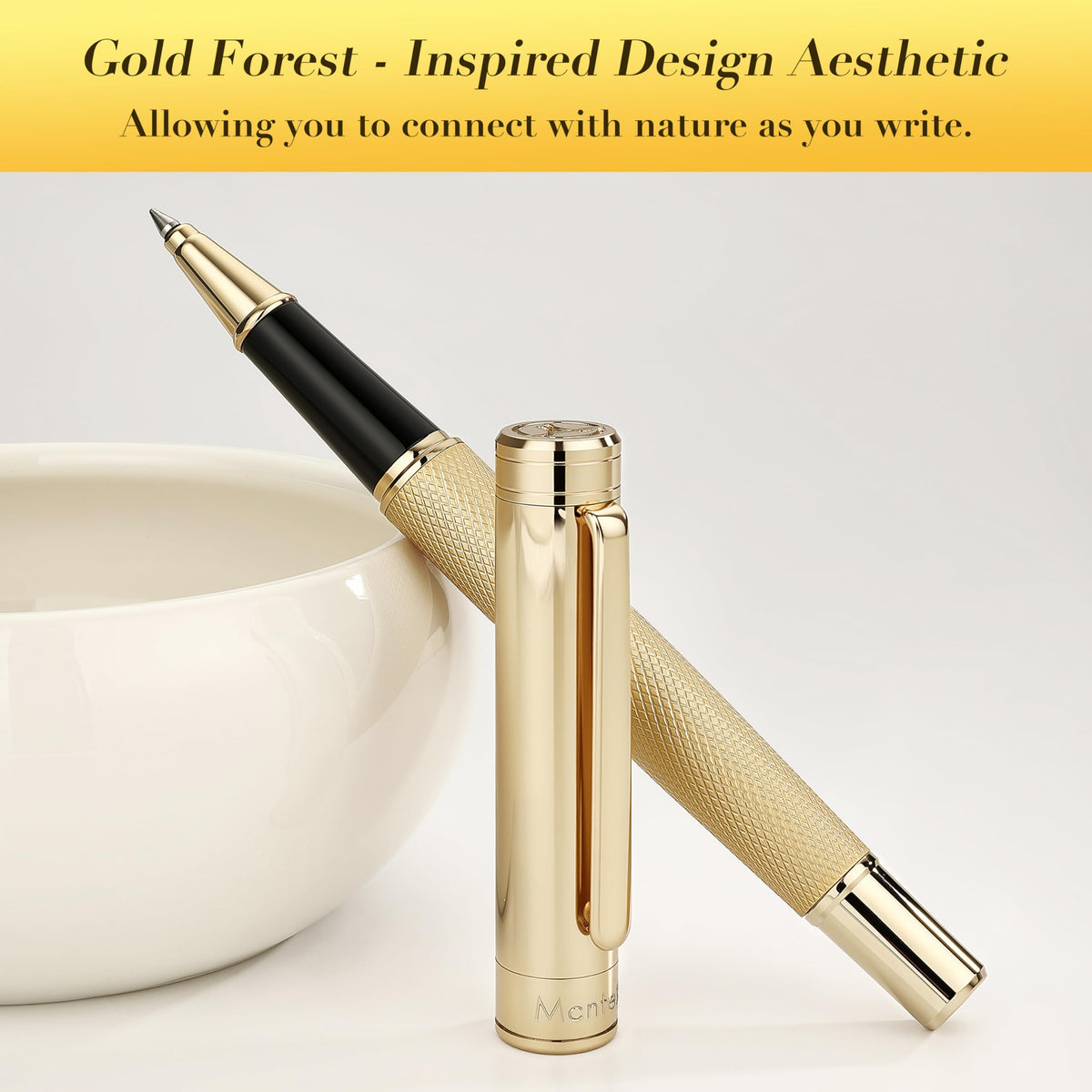 MCNTEIK Gold Rollerball Pen, Stunning Luxury Pen with Mesh Texture Design and 24K Gold Finish