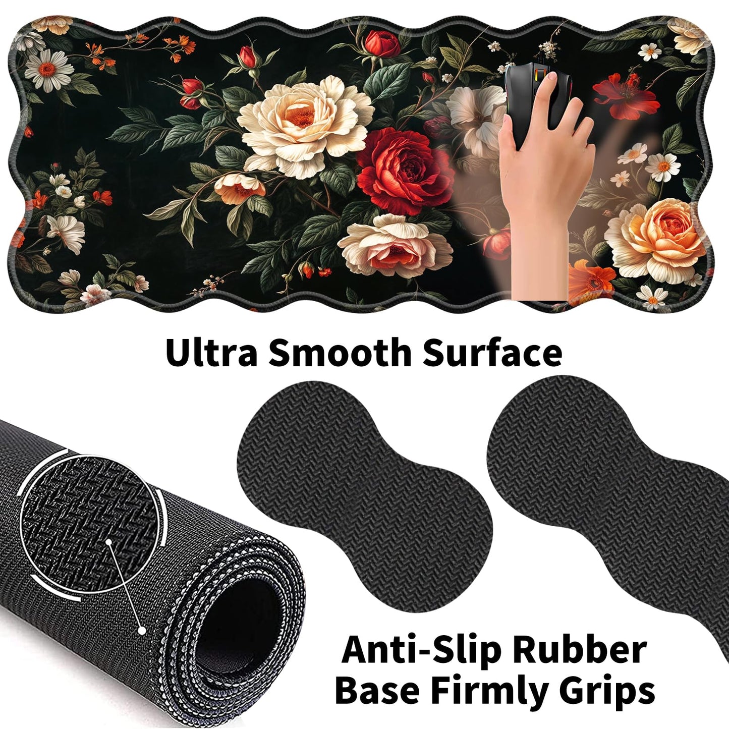 Office Mouse Pad Set with Wrist Support, Large 31.5"x11.8" Desk Mat, Ergonomic Memory Foam Keyboard