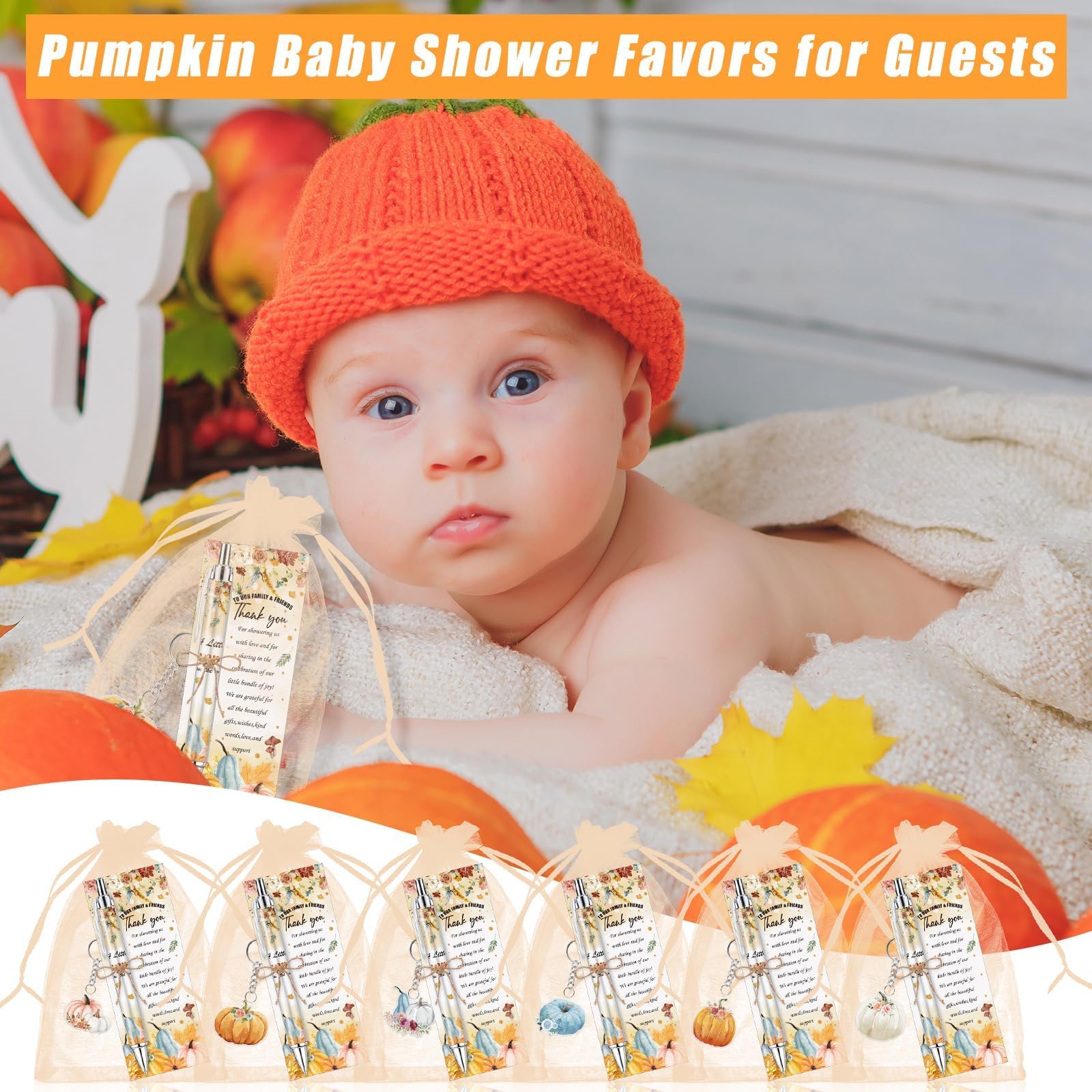 EYNDYN 145 Pieces Little Pumpkin Baby Shower Favors for Guest Fall Pumpkin Ballpoint Pens and