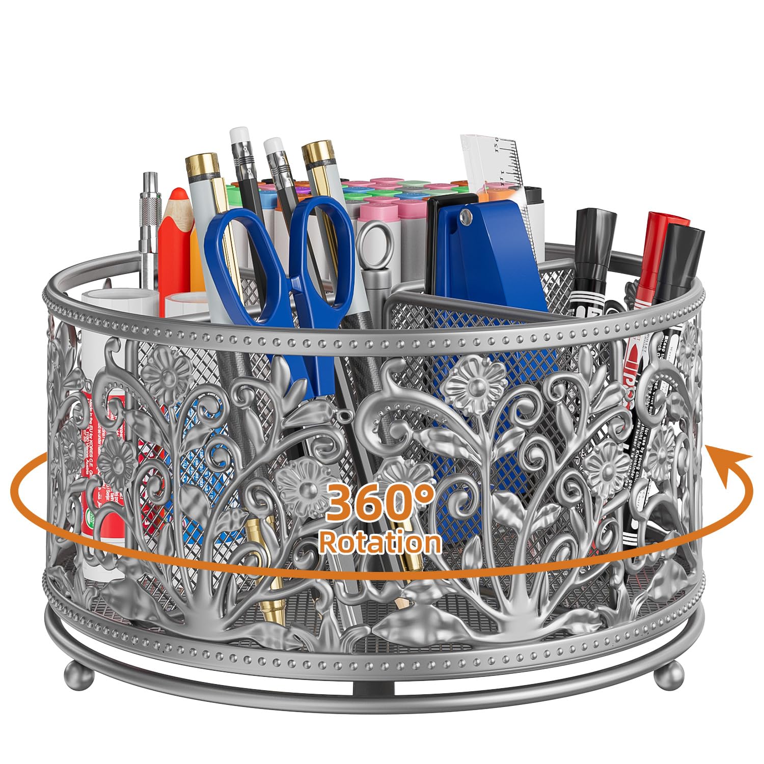 EKNITEY Pencil Pen Holder For Desk - 360° Rotating Pencil Cup Organizer