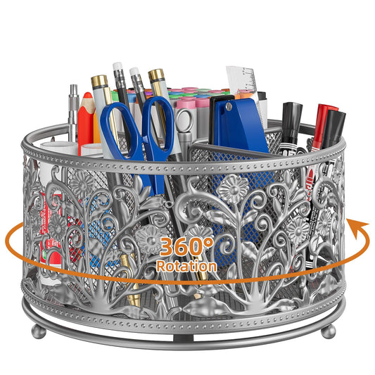 EKNITEY Pencil Pen Holder For Desk - 360° Rotating Pencil Cup Organizer