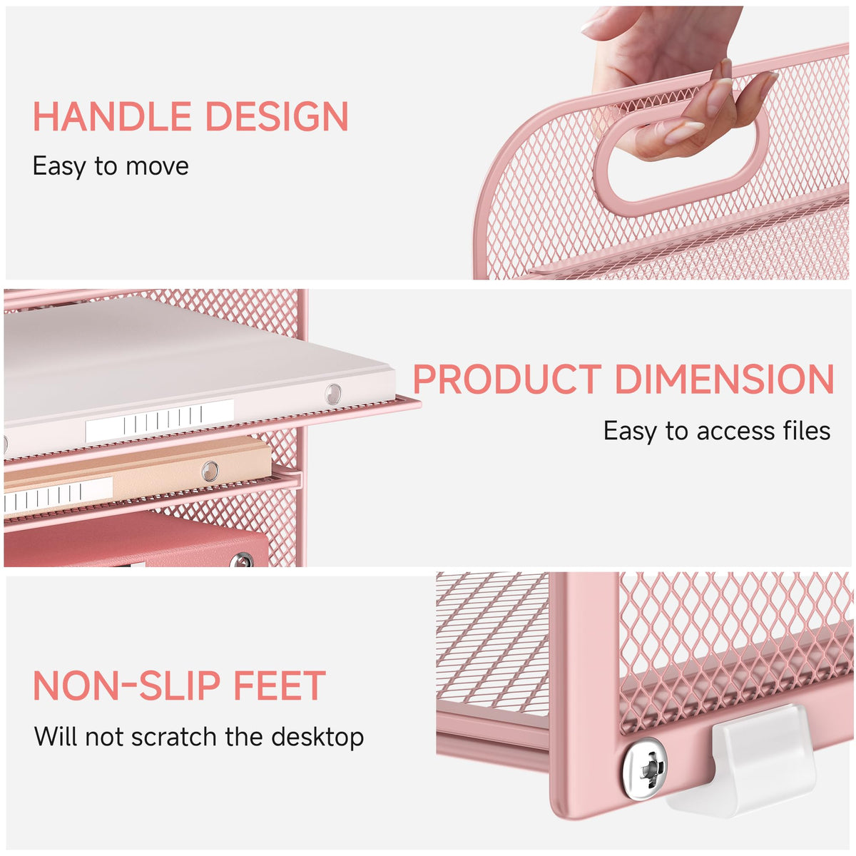 4-Tier Paper Organizer for Desk With Handle, Mesh Desktop File Tray, Office Classroom Organization