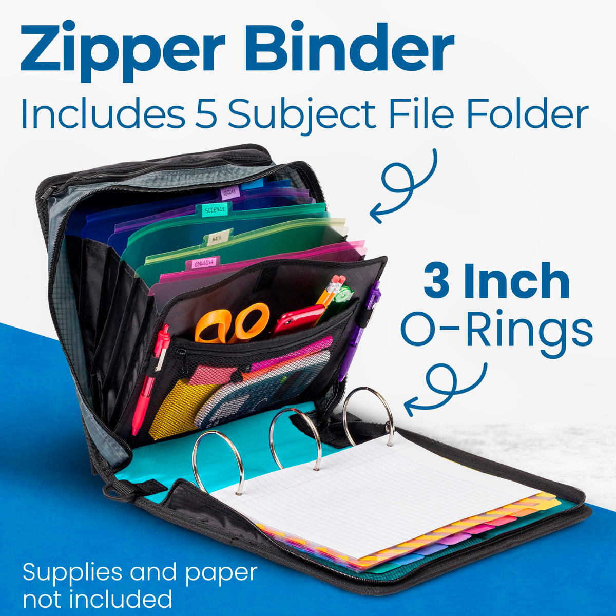 Case-it Zipper Binder | 3-Inch O-Rings | 600-Sheet | D-146 Spearmint Blue